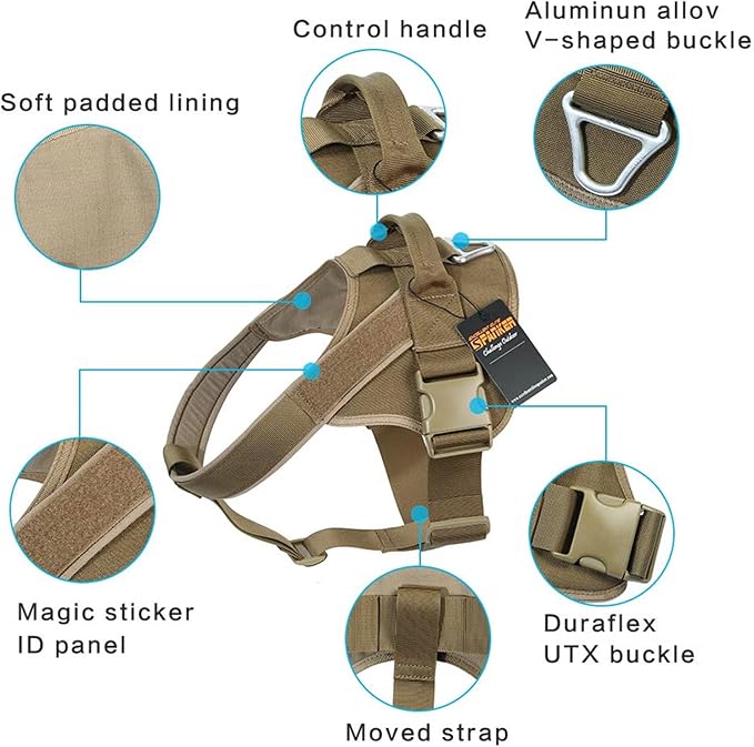 EXCELLENT ELITE SPANKER Tactical Dog Harness Military Patrol Harness No-Pull Service Dog Vest Military Dog Vest Adjustable Training Working Dog Vest with Handle for Medium Large Dogs(Coyote Brown-XS)