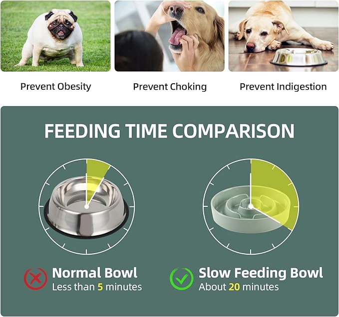 Ceramic 1.6 Cup Slow Feeder Dog Bowl for Medium and Large Breed, 8.2inch Puzzle Dog Food Dish, Anti-Gulping, Stop Bloat, Preventing Choking (Single Bowl-Light Green)
