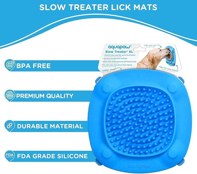 Aquapaw Lick Mat for Dogs with Suction Cups - XL, Blue, 1-Pack - Slow Feeder Lick Pads for Dogs & Grooming Enrichment - Food Mat for Peanut Butter Treats