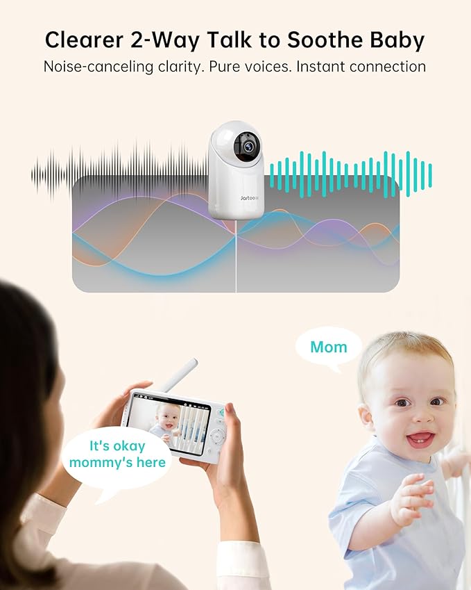 Jartoo 2K Video Baby Monitor with 2 Cameras and Audio, Long Range Baby Monitor No WiFi, 5.5" Split Display, VOX - AI Cry Detect, ANR, IR Night Vision, 2-Way Audio, 6000mAh
