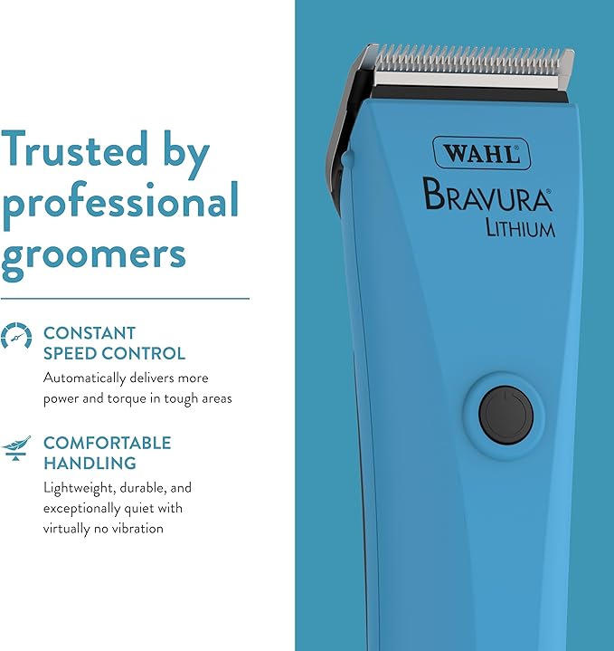 WAHL Professional Animal Bravura Lithium Ion Clipper - Pet, Dog, Cat, and Horse Corded / Cordless Clipper Kit, Turquoise (41870-0438)