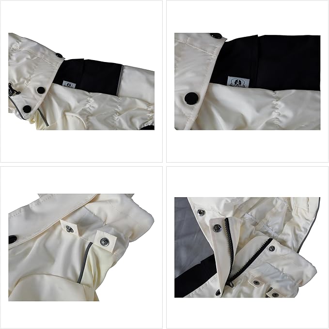 LOVELONGLONG Waterproof Dog Raincoat with Removable Hood – Outdoor Full Body Dog Jacket, Windproof Snowproof Shell Suit – All Season Pet Rain Gear Ivory XXS