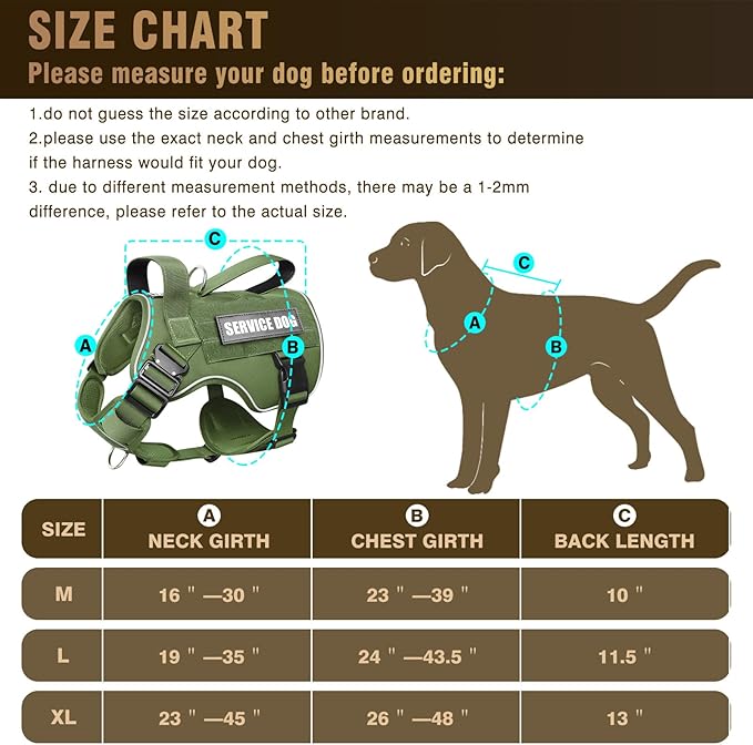 WINSEE Tactical Dog Harness for Medium Dog, Heavy Duty Service Working MOLLE Vest with 10 Pet Patches, 2X Metal Buckle Vest for Training Hunting Walking