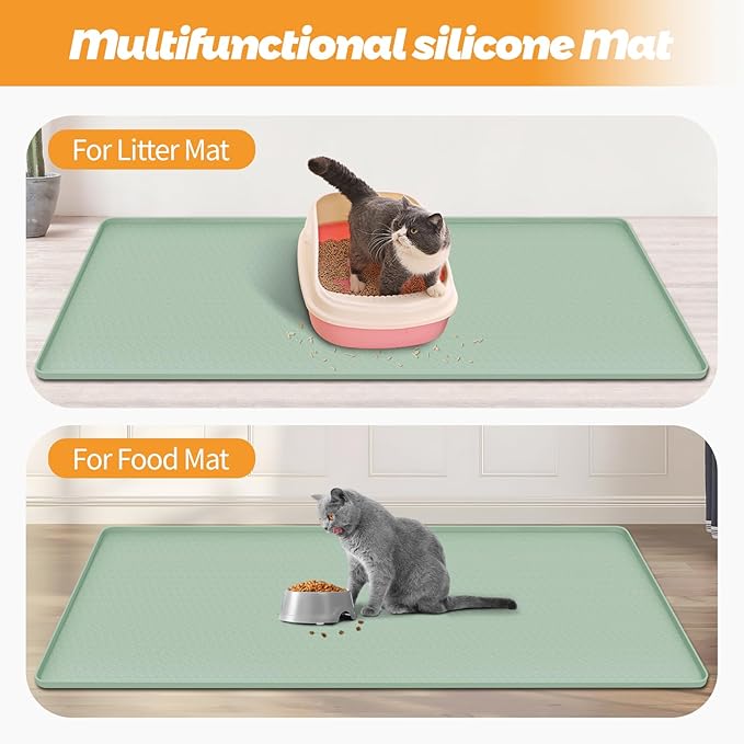 Cat Litter Mat, Extra Large 51" x 25.6" Silicone Mat Litter Trapping Mat for Scatter Control, Soft on Kitty Paws, Easy to Clean (Green)