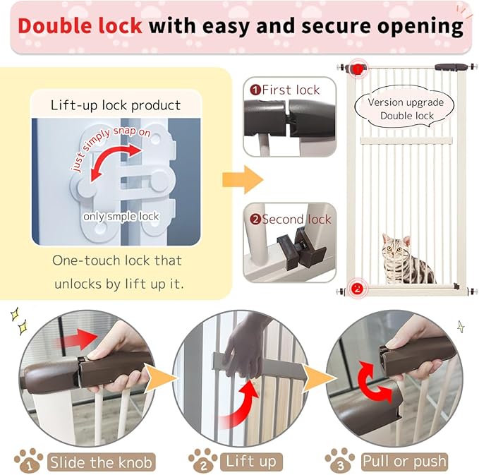 Lumizone Extra Tall Pet Gate 55.12" High Pressure Mounted 59.25"-63.38" Extra Wide (9 Sizes) 1.37" Gap for Cat Dog Stairs Doorway Hallway No Drilling Auto-Close (59.25"-63.38" W, Cream White)