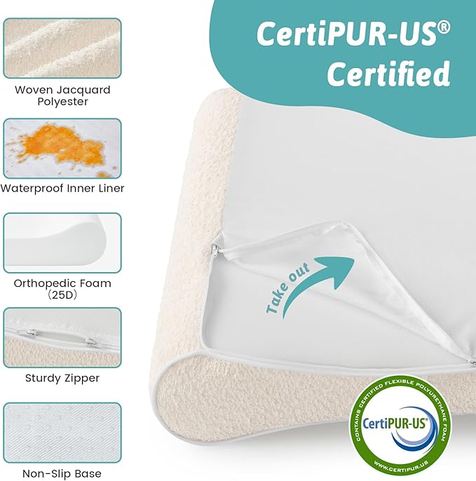 Orthopedic Dog Bed for Large Dogs up to 90 lbs - Removable Washable Cover with Waterproof Lining & Non-Skid Bottom, Cotton-Polyester Blend Boat-Shaped Lounger Mattress, L(45x30x6in), Beige