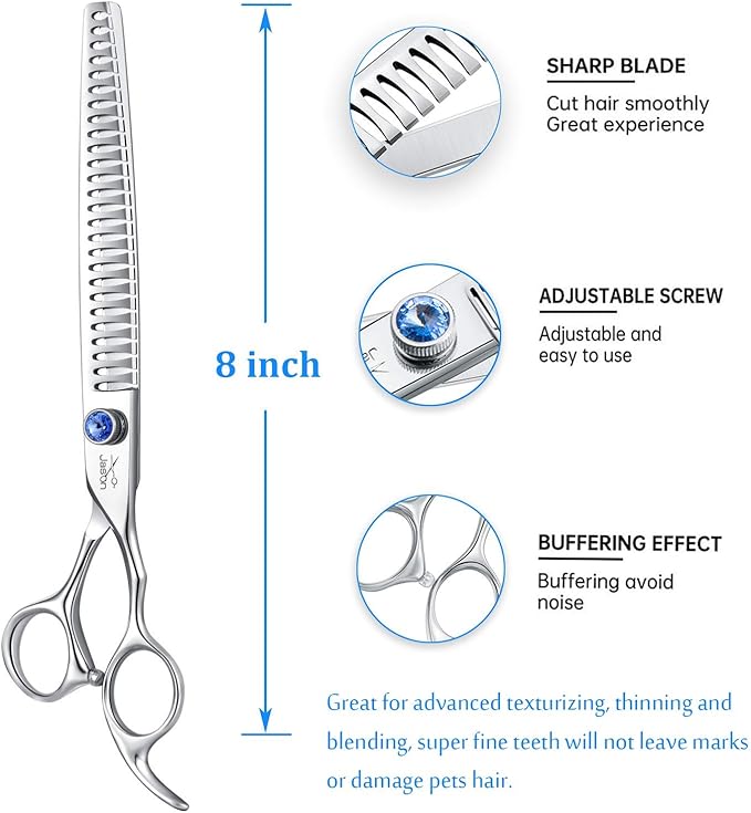 JASON 8" 26 Tooth Chunkers Shears for Dogs Ergonomic Cats Grooming Scissors Texturizing Blending Thinning Shear Pets Trimming Kit with Offset Handle Sharp Comfortable Scissor Christmas Gift