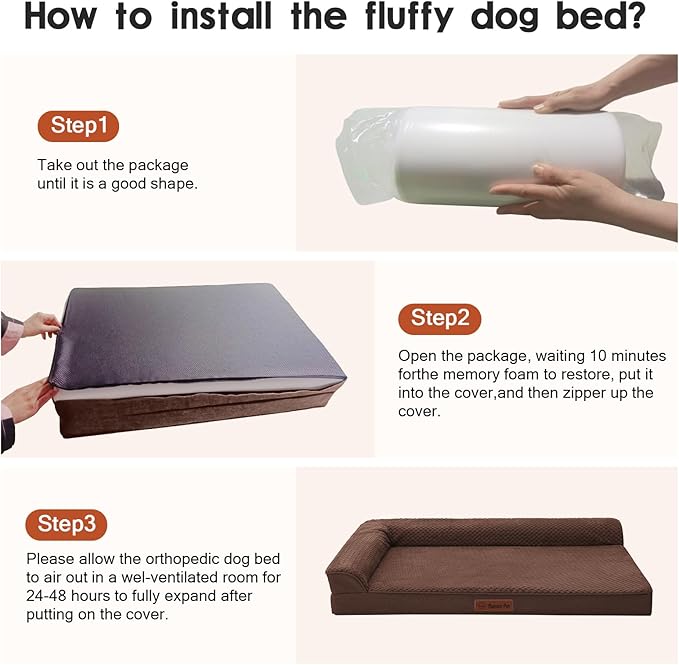 Orthopedic Dog Beds for Large Dogs, Memory Foam Dog Beds Large Sized Dogs, Washable Removable Cover, Nonskid Bottom, Waterproof, for Indoor, Outdoor, Crate ＆ Car Use, 44x32x6 Inches, Brown Grey