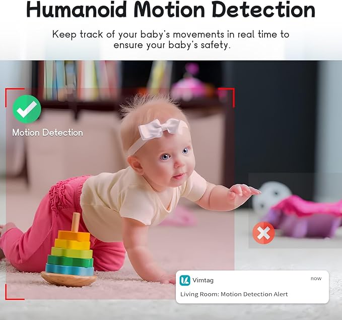 VIMTAG Baby Camera, 3.5K/6MP 360° Pan/Tilt Indoor 2.4G WiFi Camera for Pet/Dog/Home Security with Phone App/2-Way Audio/Night Vision, Human/Sound/Motion Detection, Support Alexa/Up to 512G TF Card