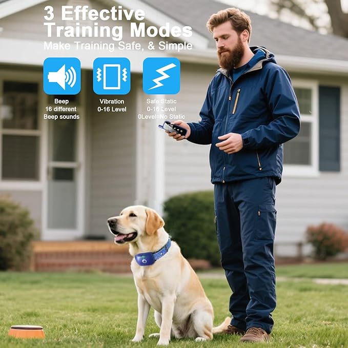 Aikko Dog Shock Collar with Remote - IPX7 Waterproof, 3 Training Modes (Beep, Vibration, Shock), Rechargeable E-Collar for Most Breeds 7-120 lbs, Anti-Bark & Adjustable Humanitarian Training Collar