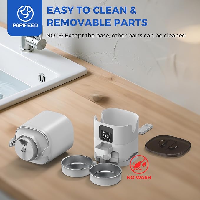 PAPIFEED Automatic Cat Feeder for 2 Cats, 7L Large Capacity Food Dispenser for Multiple Pets, Timed Cat Feeder for Dry Food, Detachable for Easy Cleaning, Up to 12 Portions 6 Meals Per Day - White