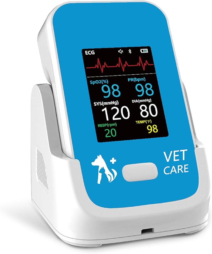 Veterinary Blood Pressure Monitor for Dog,Wireless Rechargeable 6 Parameters Animal Vital Signs Monitor,Accurate Bluetooth Veterinary Pulse Oximeter with Free APP for Family Clinic Use