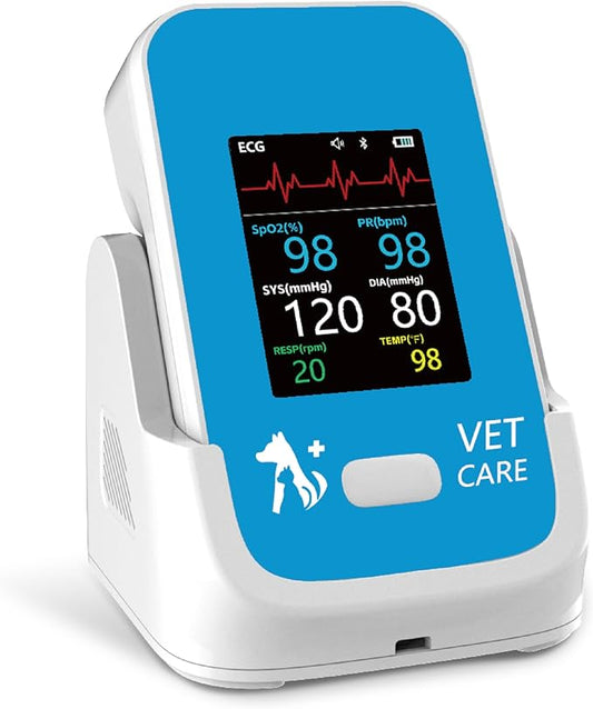 Veterinary Blood Pressure Monitor for Dog,Wireless Rechargeable 6 Parameters Animal Vital Signs Monitor,Accurate Bluetooth Veterinary Pulse Oximeter with Free APP for Family Clinic Use