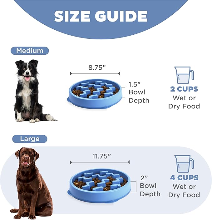 Outward Hound Large Slow Feeder Bowl, Puzzle Maze for Fast Eaters, Medium to Large Dogs, Helps Prevent Bloat & Aid Digestion, Holds 4 Cups Wet or Dry Food, Non-Slip, Made Without BPA, Blue