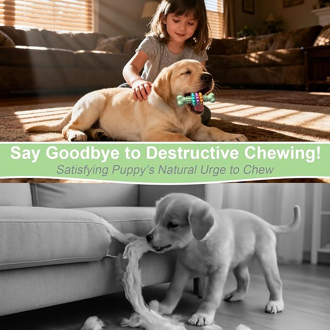 Puppy Chew Toys for Teething, Indestructible Dog Chew Toys for Aggressive Chewers - Small & Medium Breeds, Tough Rubber Bone Puppy Toys to Keep Them Busy & Relieve Anxiety