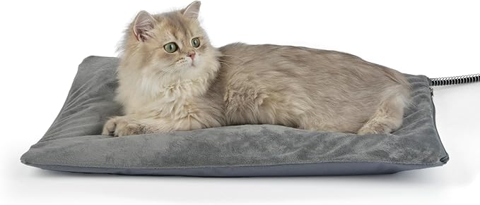 Outdoor Heated Cat Bed, Soft Pet Heating Pad with Steel-Wrapped Cord, Outside Pet Warmer for Feral Cats and Dogs, 19.7" x 15.7", 40 Watts