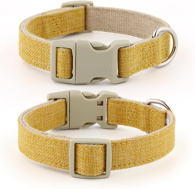 Plutus Pet Cotton Hemp Dog Collar and Leash Set, Adjustable Collar for Small, Medium, and Large Dogs, Heavy Duty and Soft on Skin, Yellow, S