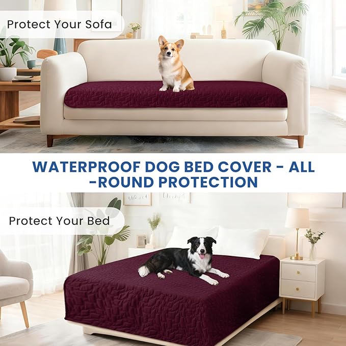 Waterproof Couch Covers for Pets, Waterproof Dog Bed Cover, Anti-Slip Soft Dog Blankets, Couch Cover for Dogs Washable, Pet Blanket for Puppy Large Dogs Christmas (30x70 Inch, Burgundy)