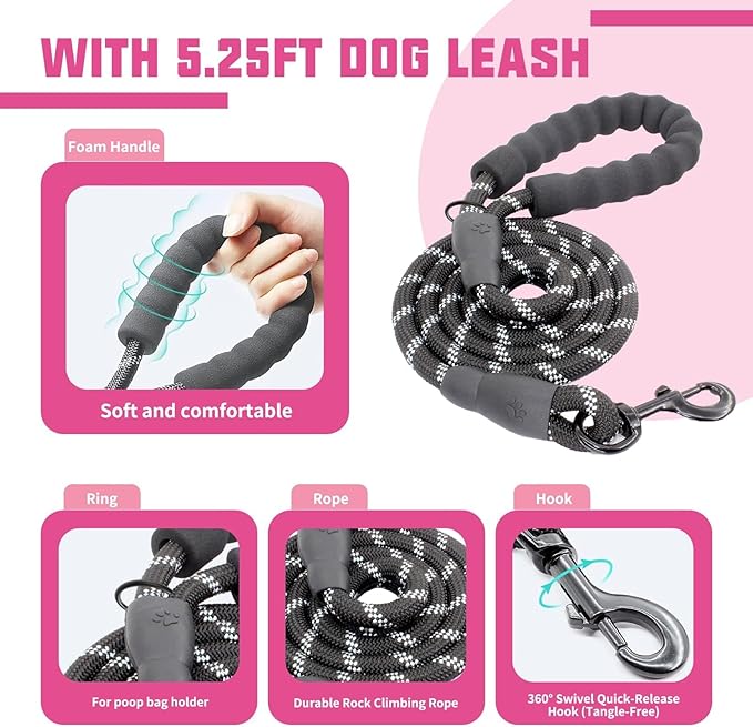 AUROTH Dog Harness and Leash Set, Soft Padded Dog Vest with 5.25FT Dog Leash, No Choke, Easy On Pet Vest, Adjustable Reflective No Pull Dog Harness for Large Dogs, Easy Walking and Training