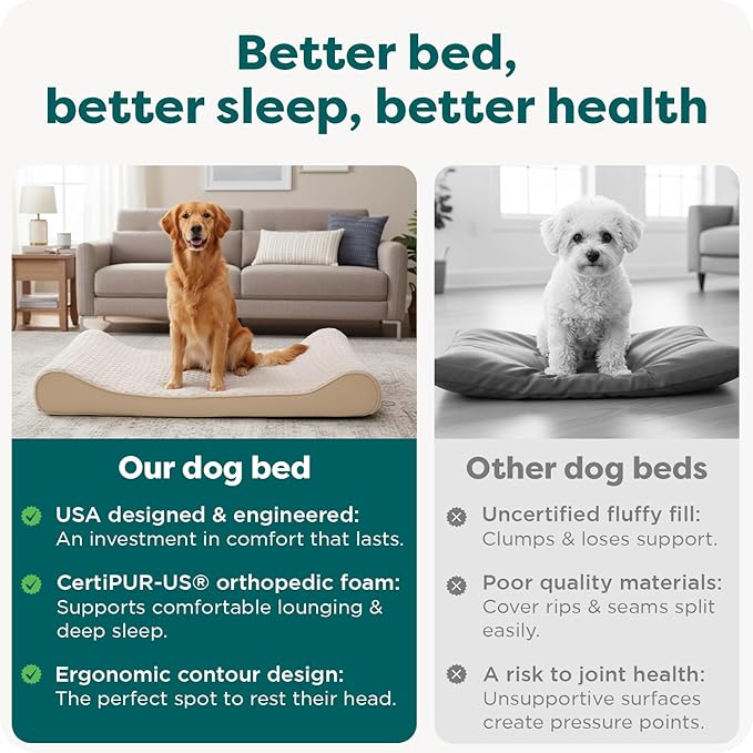 FurHaven Orthopedic Dog Bed for Large Dogs, Luxe Lounger Contour Mattress with Solid Orthopedic Foam Slab for Joint Support, Removable Washable Cover, Jumbo XL, Plush Suede, Cream