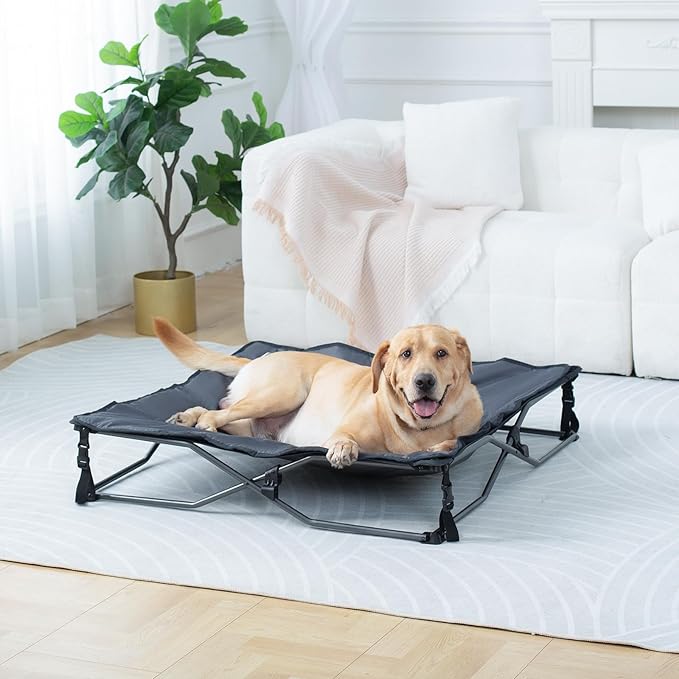 Timber Ridge Large Elevated Dog Bed, 3-in-1 Portable, Folding, and Raised with Removable Pad Mat, Cooling Design for Indoor and Outdoor Use, Grey
