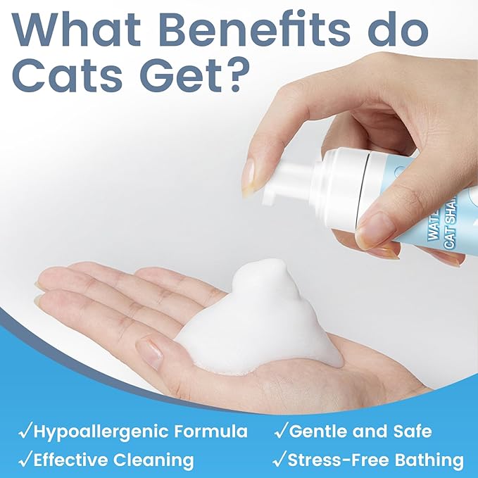Waterless Cat Shampoo with Brush and Cloth, 6.8 FL OZ Cat Shampoo and Conditioner, Cat Dry Shampoo, No Rinse Formula for Quick Clean, Care for Cats and Kittens with Itching & Sensitive Skin
