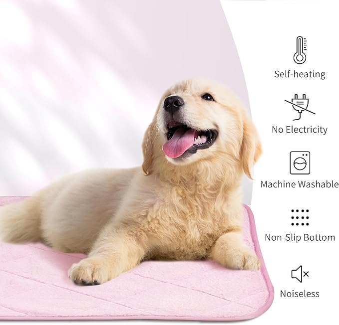 NWK Fluffy Self Warming Cat Mat, Cat Blanket, Thermal Dog Mat, Washable, Non-Slip Bottom for Sofa & Crate & Kennel & Car Seat (Blush Pink, Medium (28'' X 19'' X 0.4''))