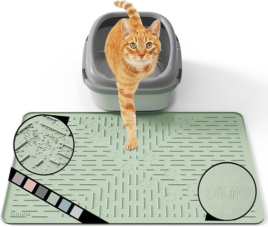 Cat Litter Mat Large Trapping Mat Premium Silicone Rubber 23.5x16" Sage Green, Waterproof and BPA Free Kitty Litter Box Mat, Easy to Clean and Keeps the Floor Tidy