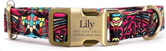 Personalized Dog Collar with Name and Phone Number Engraved,Adjustable Custom Puppy Collar,Organic Cotton Pet Collar for Small Medium Large Boy Girl Dogs