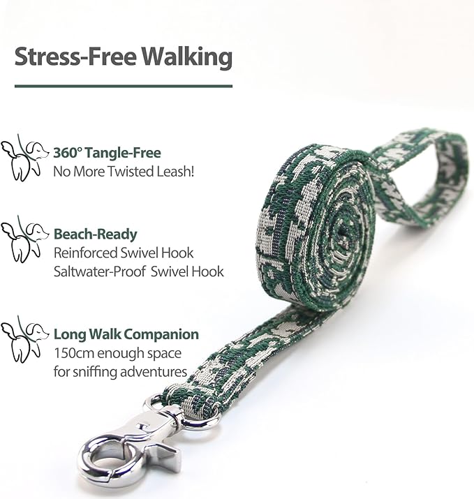 Bowtie Collars for Big Dogs, Elegant Puppy Collars with Leash Set, Dog Collars with Bowtie Adjustable 15.7"-20.9", Green, L