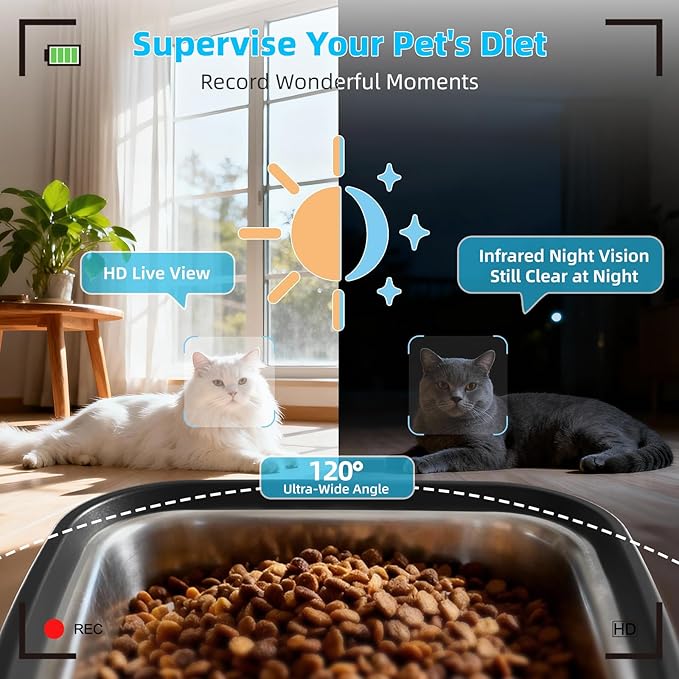 TYM 7L Automatic Cat Feeder with Controllable 2K 3MP Camera - 5G WiFi Pet Food Dispenser with APP Control Laser Interactive, Programmable Timed Feeding, Night Vision, Voice Communication