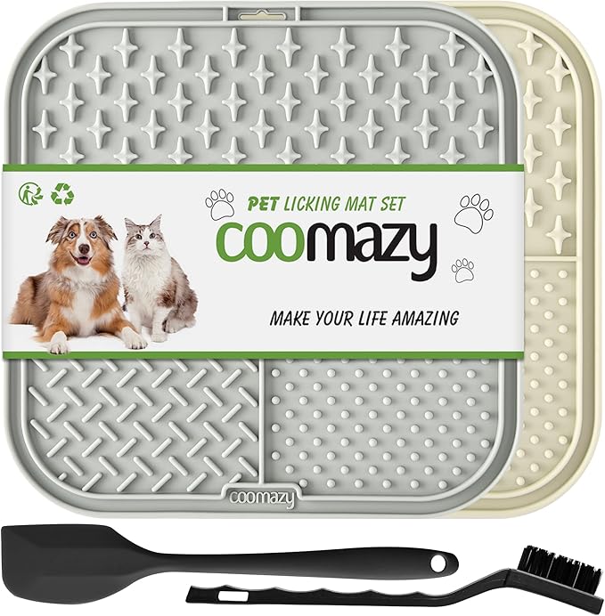 Coomazy Lick Mat for Dog and Cat, Slow Feeder & Non-Slip Design, Boredom and Anxiety Reducer, Suitable for Food, Treats, Yogurt, Peanut Butter and Liver Paste, Non-Toxic, 2-Packs