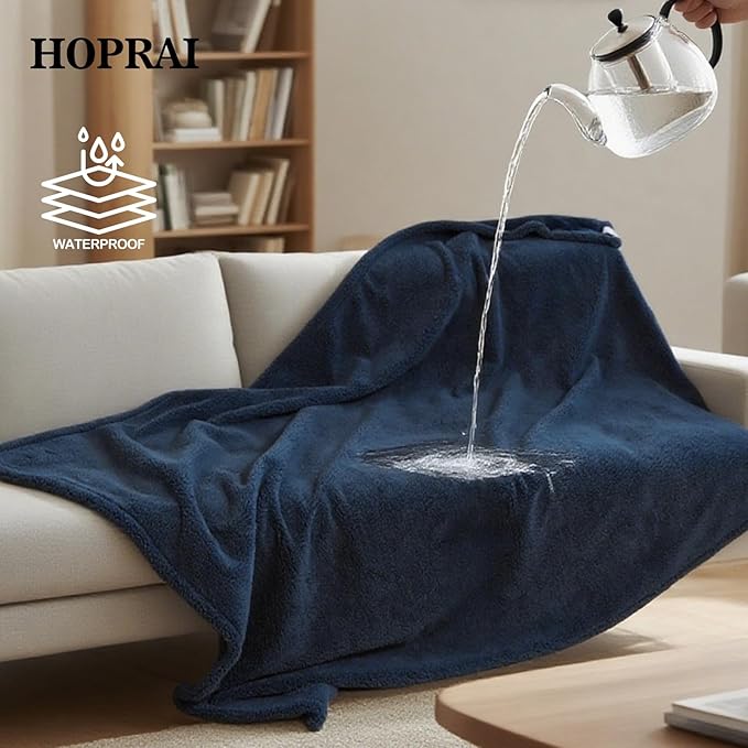 Dog Blanket, Waterproof Reversible Sherpa Fleece Throw Blanket, Furniture Cover for Bed, Couch, Sofa Protection from Liquid Pee and Pet Fur of Puppy, Cat (Navy Blue S28*39inches)