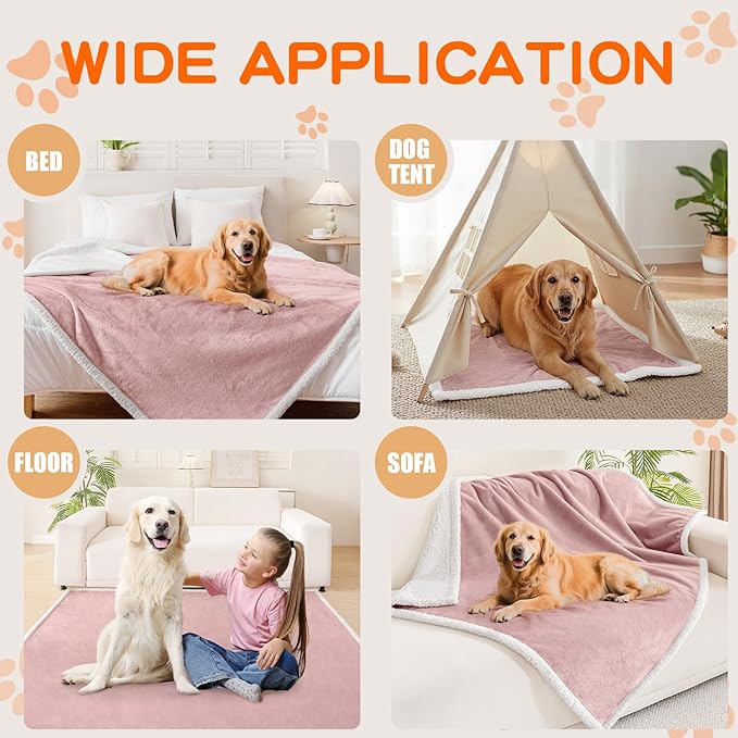 Smiry Waterproof Blanket Throw for Large Dogs, Soft Reversible Dog Blanket for Sofa Couch Bed, Washable Leakproof Sherpa Fleece Furniture Couch Protector(50"x60", Pink/White)