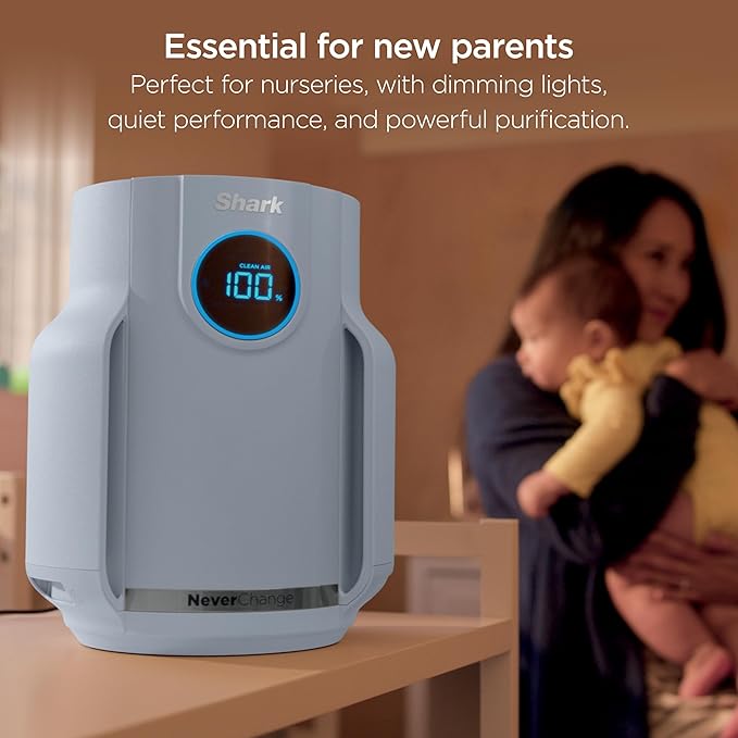 Shark Air Purifier for Home, NeverChange Compact Pro, for Bedroom, Nursery, Home Office, Dorm, HEPA-Exceeding Filter, Captures Pollutants, Pet Dander, Dust, Odor, Smoke, and More, HP071BRN, Winter Fog