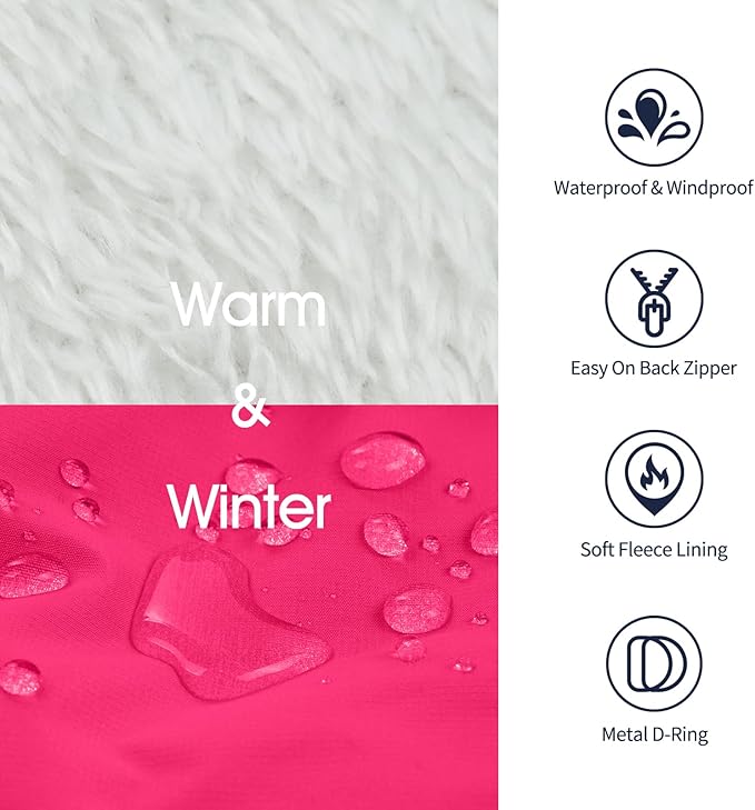 IECOii Dog Winter Coat with Harness Built in, Waterproof Windproof Dog Coats for Large Dogs, Thermal Fleece Cold Weather Jackets with Zip, Outdoor Warm Snow Jacket Reflective, Rosered, XXXL