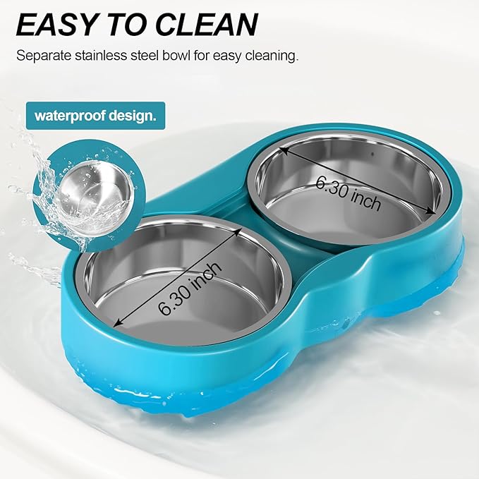 Pet Heated Bowl for Cat Dog, Freeze-Proof Warming Animal Food Feeder with Anti-Chew Cord,Waterproof & Thermostat Heating Bowls Removeable, (2 x 23 fl oz, Blue)