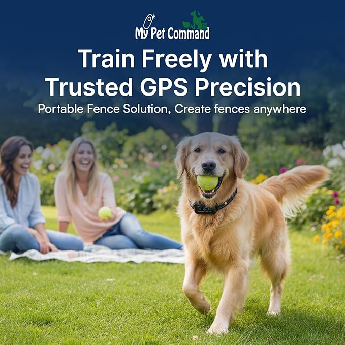 My Pet Command GPS Fence, No Subscription Wireless Dog Fence with APP, 6-Sided or Circular Fences, Tone, Vibration, Correction, Shock, Waterproof Rechargeable Collar