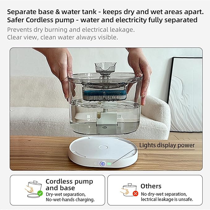 Cordless Cat Water Fountain for Drinking, 5000mah Battery Operated Pet Dog Water Fountain, 74oz/2.2L Automatic Cat Water Dispenser for Cats Dog Indoor Outdoor