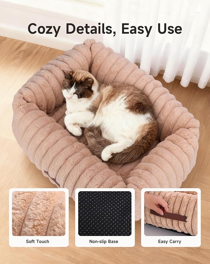 Heated Cat Bed Indoor, Pet Bed with 6 Temperature & 5 Timer Settings, Fluffy Cat Couch with Removable Machine-Washable Cover for Dogs Kitten Puppy in Winter, UL & FCC Certified, Small, Brown