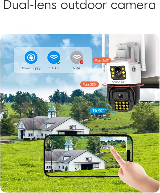 VSTARCAM 3MP+3MP Security Cameras Wireless Outdoor, 2K Dual Camera, 360° Pan & Tilt, Custom Alarm Sound, Full Color Night Vision, 2-Way Audio, 2.4GHz WiFi, PIR Motion Sensor,Real Time Notifications