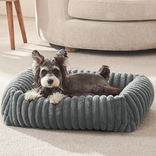 FURTIME Dog Bed for Small Dogs, Washable Orthopedic Dog Bed with Removable Cover, Rectangle Soft Calming Sleeping Puppy Bed Durable Pet Cuddler with Anti-Slip Bottom, Grey, S (20"x19"x6")