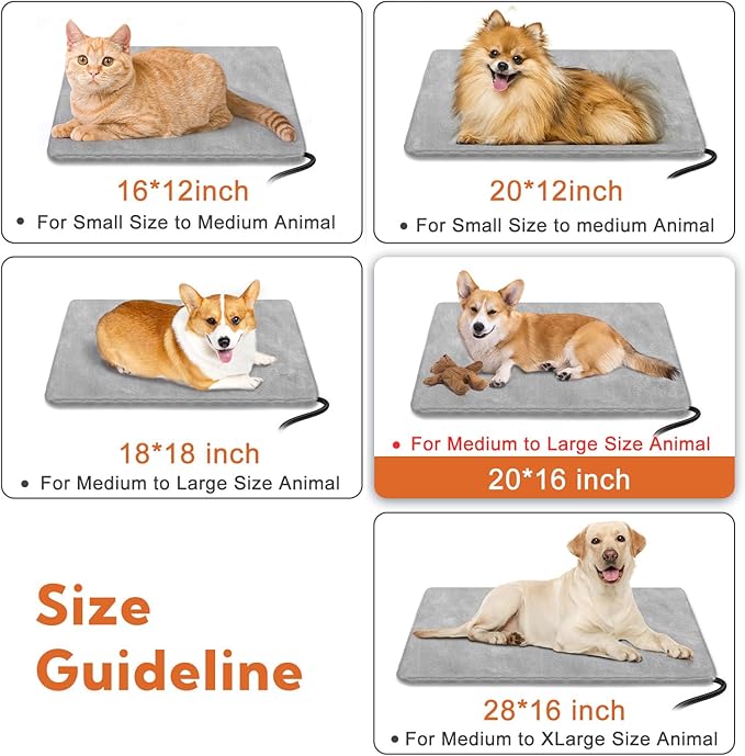 Heating Pad for Cats and Dogs Outdoor,Indoor Warming Cat Heating Pad, Waterproof，Chew Resistant Cord (Grey, 20 X 16)
