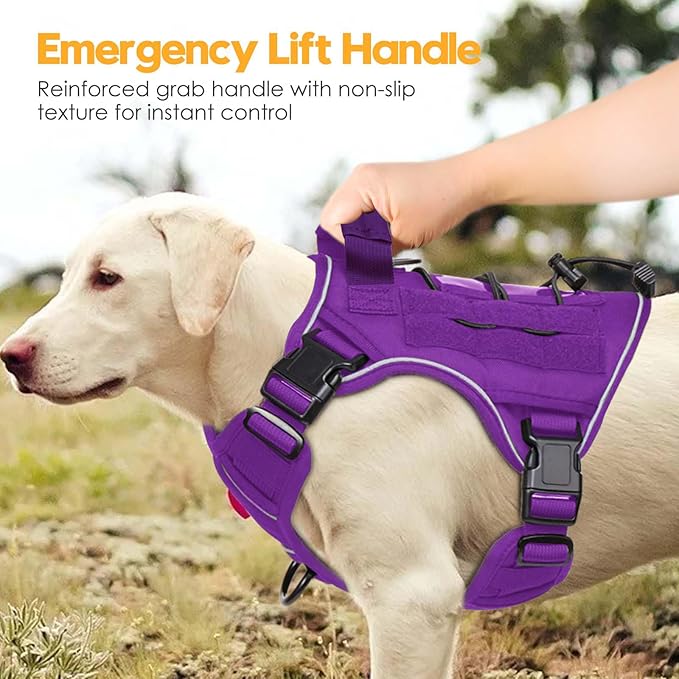 Heavy-Duty Tactical Dog Harness for Large Dogs, No Pull Adjustable Reflective Pet Vest with Molle System, K9 Military-Grade Control for Service Training, Outdoor & 10+ Breeds, Purple, Medium