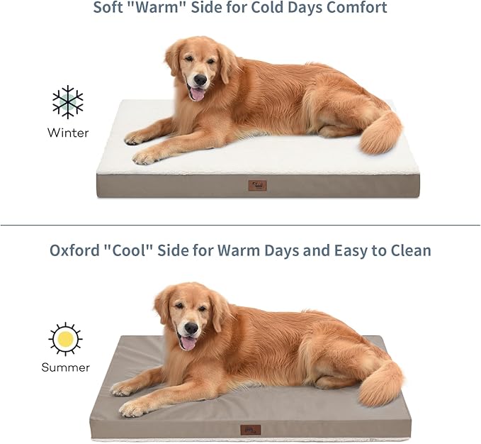 Orthopedic Dog Bed for Extra Large Dogs, XL Waterproof Comfort Pet Bed for Large Sized Dog, Egg Crate Foam Pet Bed with Removable Washable Cover, Khaki White