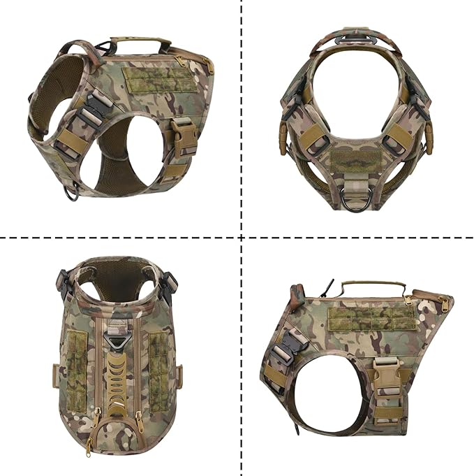 Tactical Dog Backpack Harness for Large Breed Original Design Metal Buckle Vest with Side Bags Pouches for Service Working Training (Camouflage(with 2 Pouches), XL)