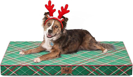 Christmas Orthopedic Dog Bed for Large Dogs, Big Waterproof Dog Bed Washable Pet Bed for Large Sized Dogs with Egg Crate Foam Pet Bed Mat, Removable Oxford Cooling Cover, Plaid