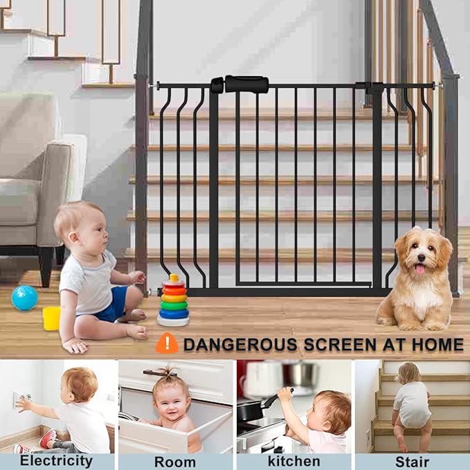 Extra Wide Baby Gate Black 62-67 Inch Wide Pressure Mounted Auto Close Child Safety Gate Long Dog Gate for House Doorways