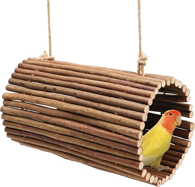 Parrot Swing Toys, Hanging Perch Stand, Natural Willow Wood Hammock, Bird Cage Accessories for Parakeets, Cockatiels, Lovebirds, Hamster, Rat (6.3" in Diameter)