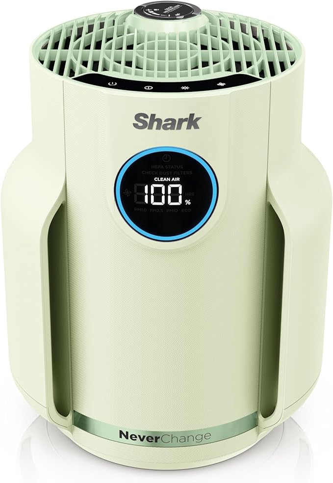 Shark Air Purifier for Home, NeverChange Compact Pro, for Bedroom, Nursery, Home Office, Dorm, HEPA-Exceeding Filter, Captures Pollutants, Pet Dander, Dust, Odor, Smoke, and More, HP072GN, Honeydew